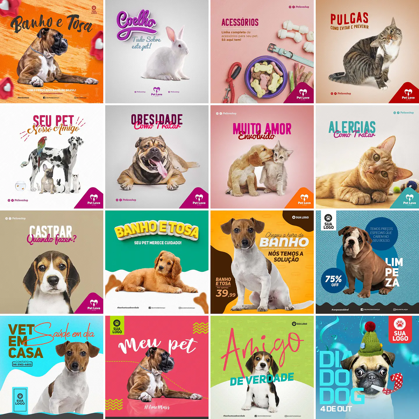 80 Artes Mídias Sociais Petshop Pet Shop Editáveis Photoshop + Png 3