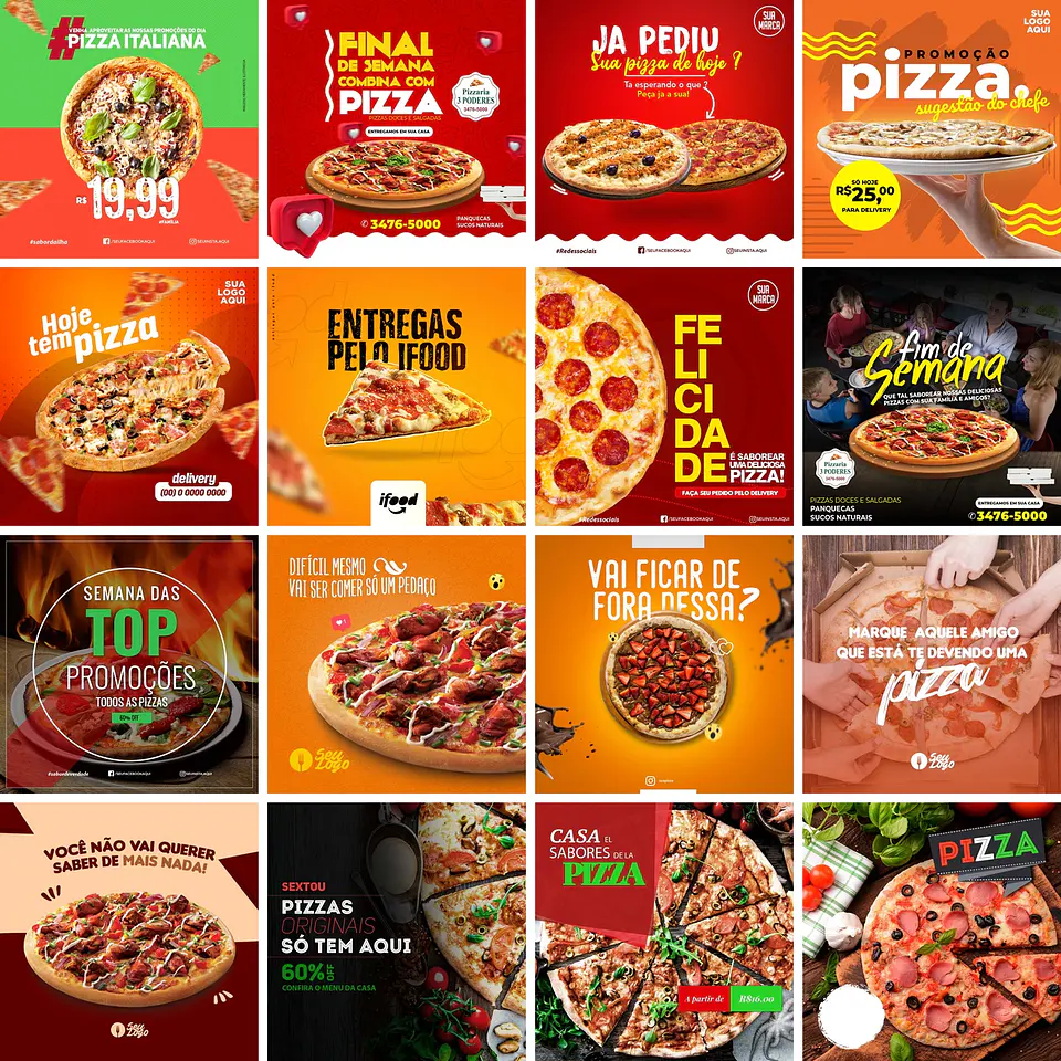 70 Artes Mídias Sociais Pizzaria Editáveis Photoshop + Png 1
