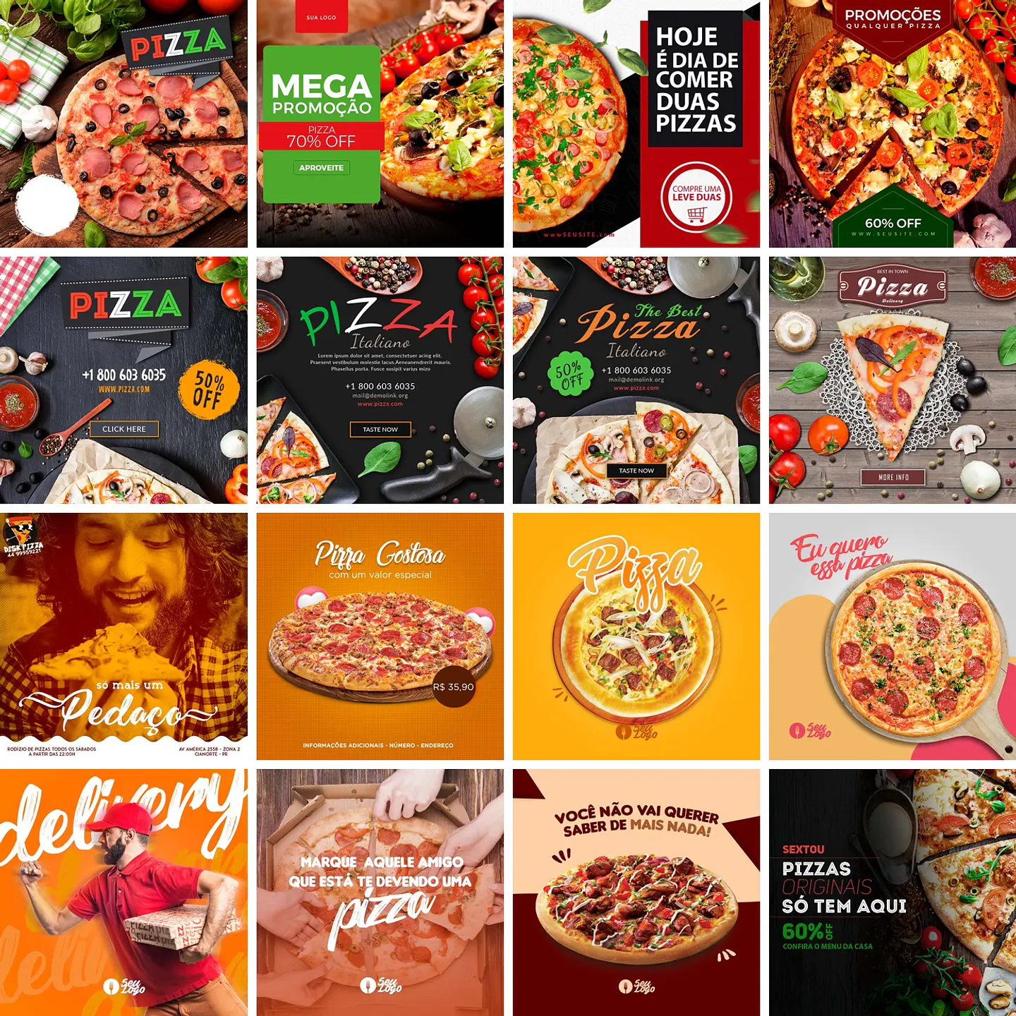70 Artes Mídias Sociais Pizzaria Editáveis Photoshop + Png 2