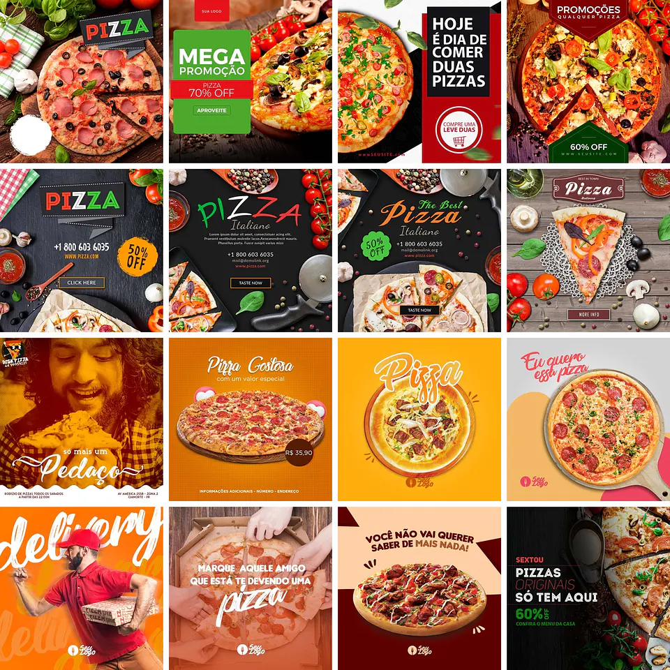 70 Artes Mídias Sociais Pizzaria Editáveis Photoshop + Png 2
