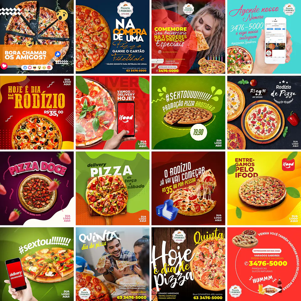 70 Artes Mídias Sociais Pizzaria Editáveis Photoshop + Png 4