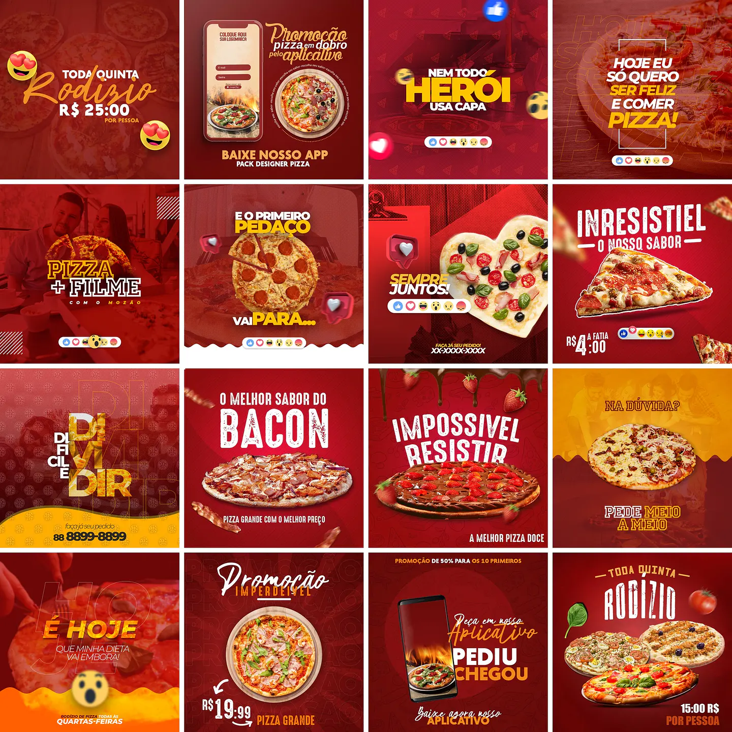110 Artes Mídias Sociais Pizzaria Editáveis Photoshop + Png 1