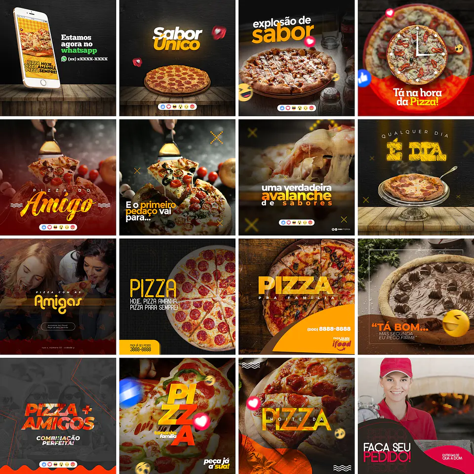 110 Artes Mídias Sociais Pizzaria Editáveis Photoshop + Png 3