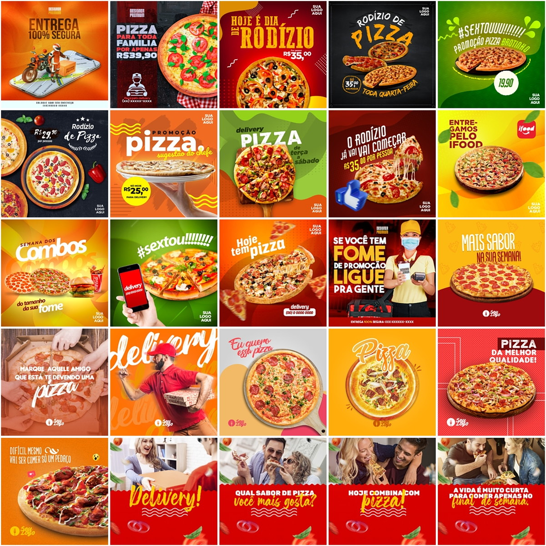 300 Artes Mídias Sociais Pizzaria Editáveis Photoshop + Png 2