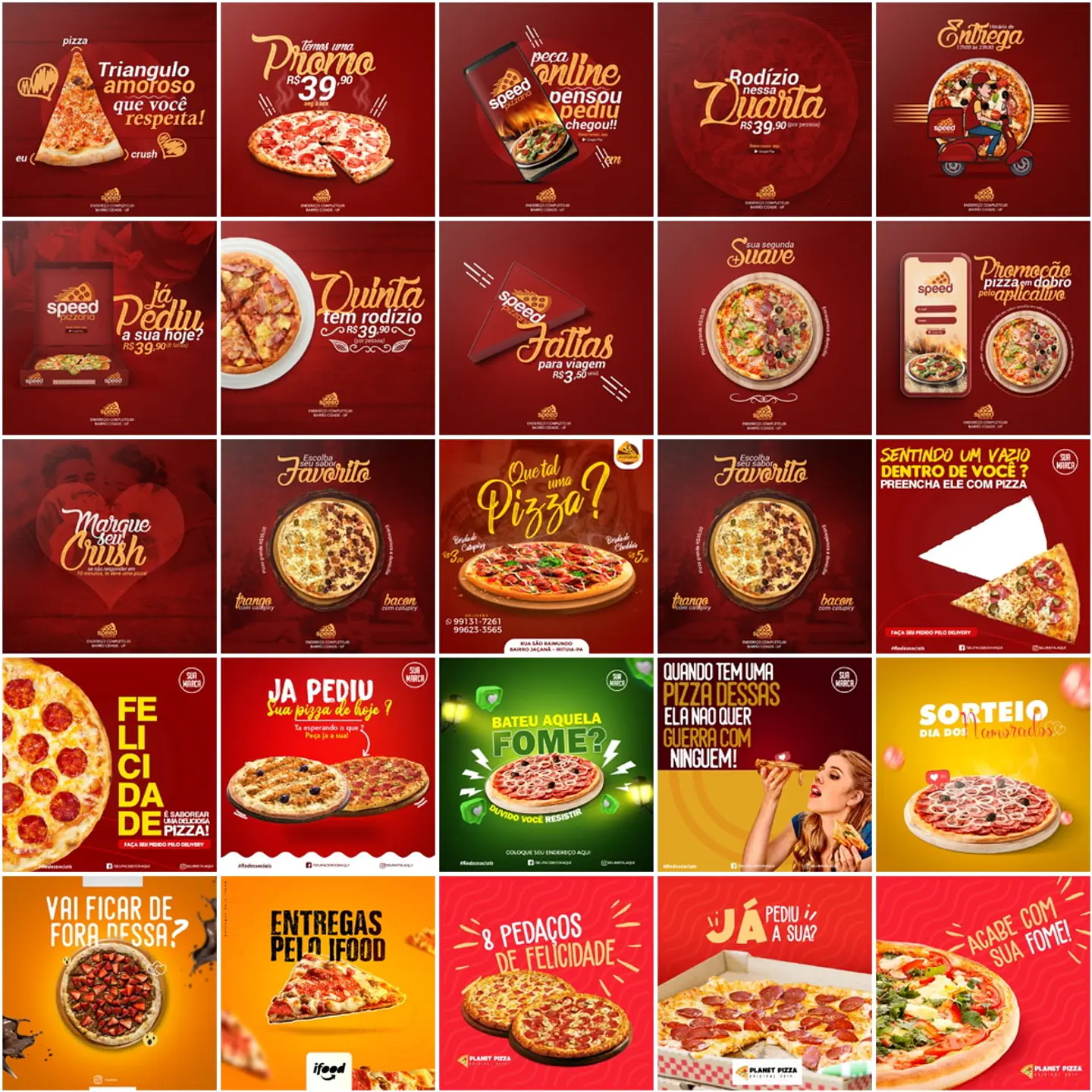 300 Artes Mídias Sociais Pizzaria Editáveis Photoshop + Png 1