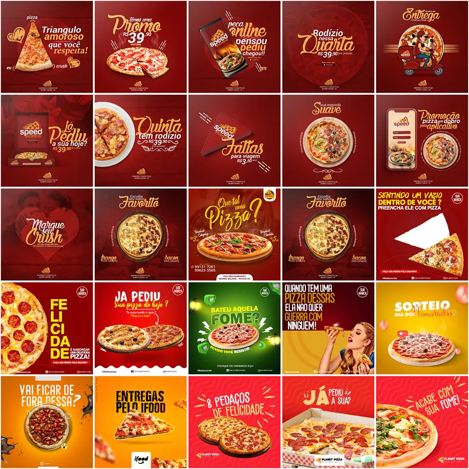 300 Artes Mídias Sociais Pizzaria Editáveis Photoshop + Png 1