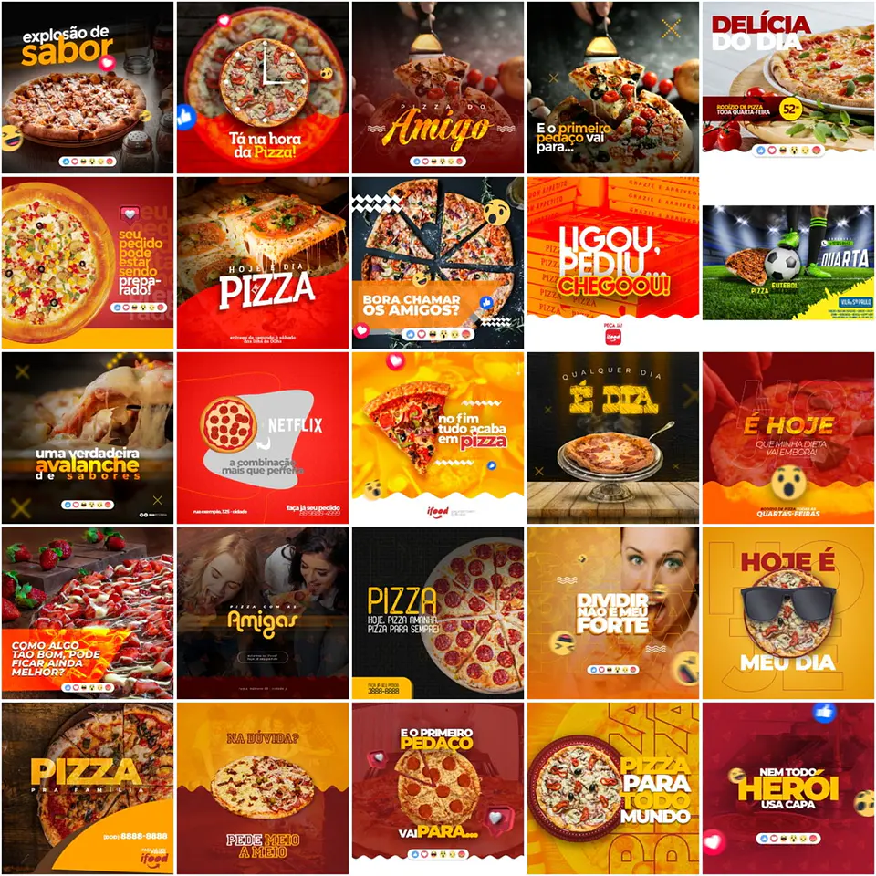 300 Artes Mídias Sociais Pizzaria Editáveis Photoshop + Png 3