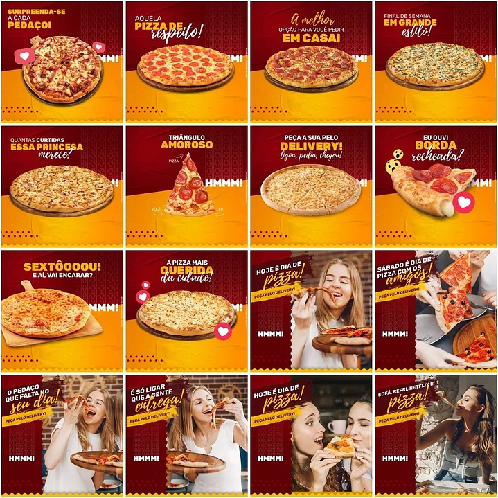 50 Artes Mídias Sociais Pizzaria 2.0 Editáveis Photoshop + Png 1