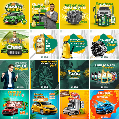 30 Artes Mídias Sociais Posto de Gasolina Editáveis Photoshop + Png