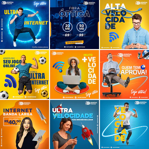 35 Artes Mídias Sociais Provedor de Internet Editáveis Photoshop + Png