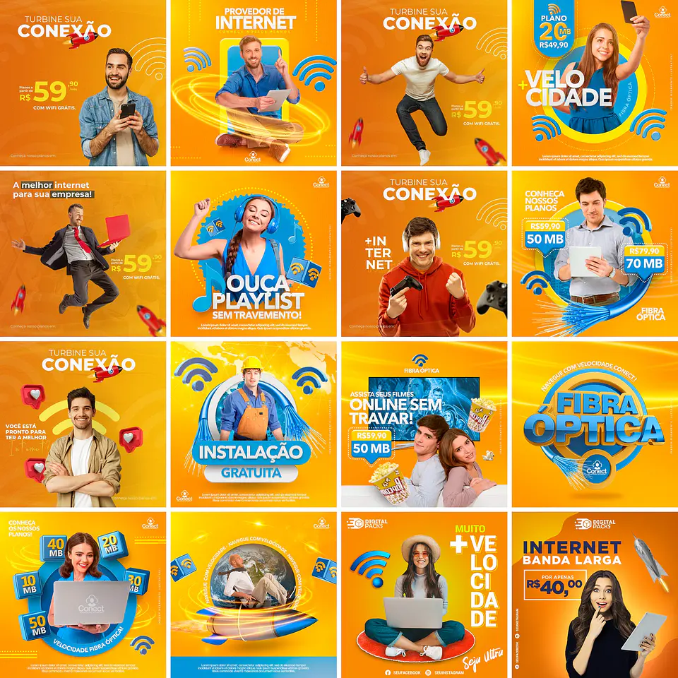 50 Artes Mídias Sociais Provedor de Internet Editáveis Photoshop + Png 1