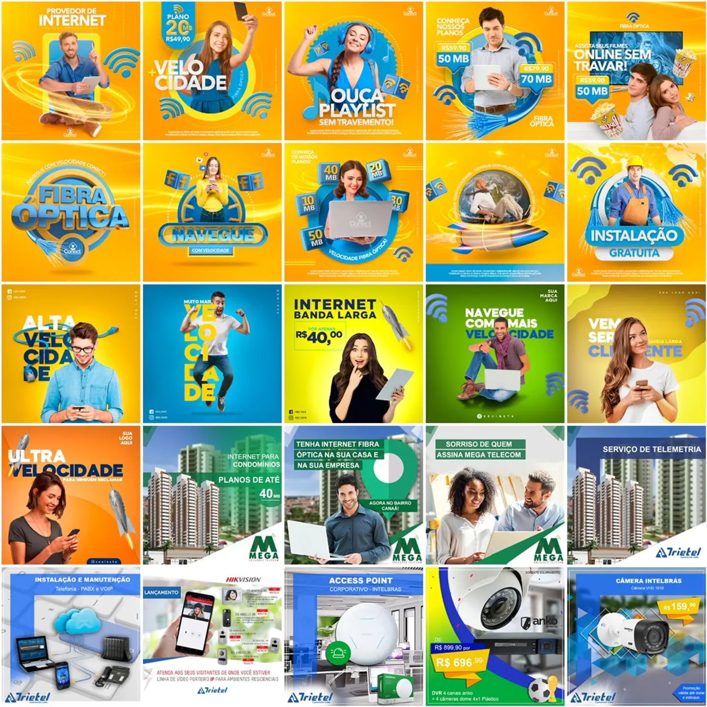 215 Artes Mídias Sociais Provedor de Internet Editáveis Photoshop + Png 1