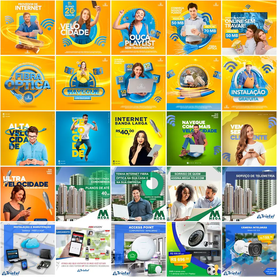 215 Artes Mídias Sociais Provedor de Internet Editáveis Photoshop + Png 1