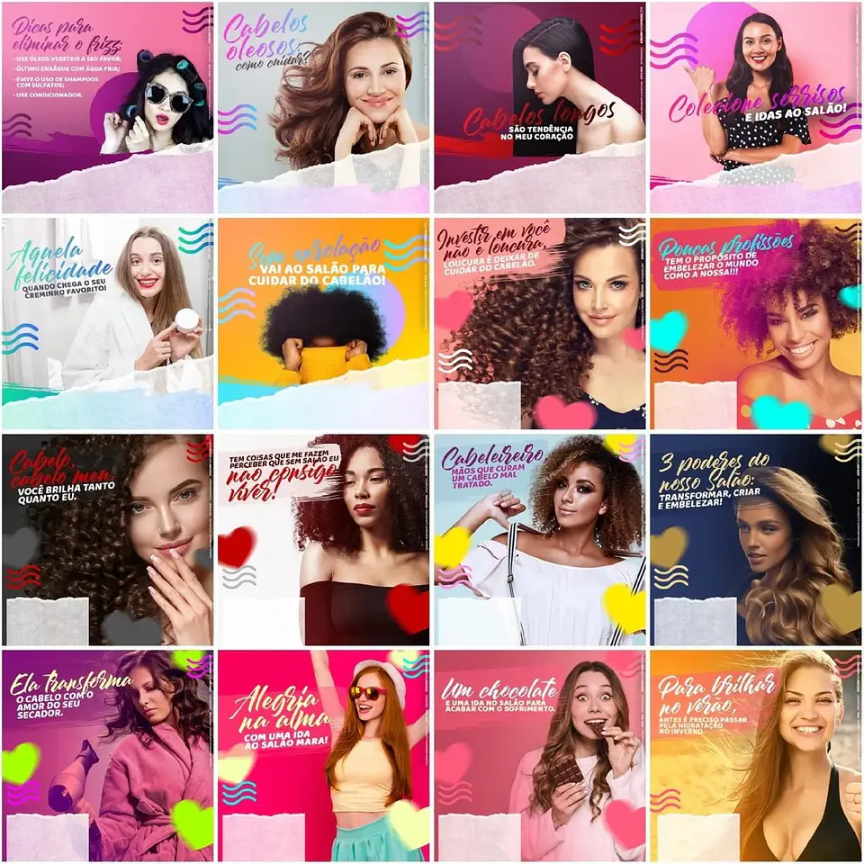 130 Artes Mídias Sociais Salão de Beleza Editáveis Photoshop + Png 1