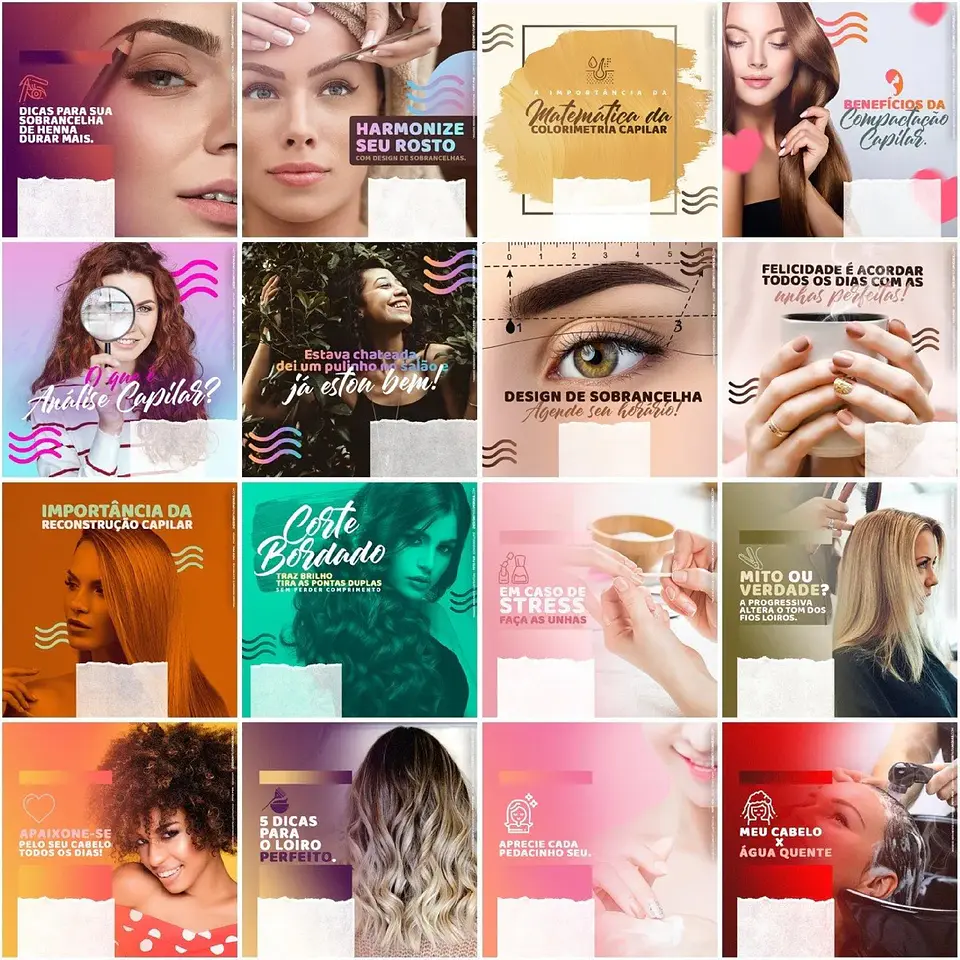 130 Artes Mídias Sociais Salão de Beleza Editáveis Photoshop + Png 2