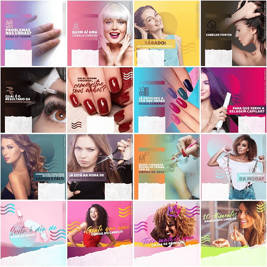 130 Artes Mídias Sociais Salão de Beleza Editáveis Photoshop + Png