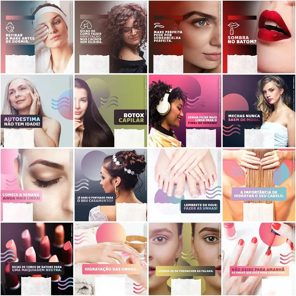 130 Artes Mídias Sociais Salão de Beleza Editáveis Photoshop + Png 5
