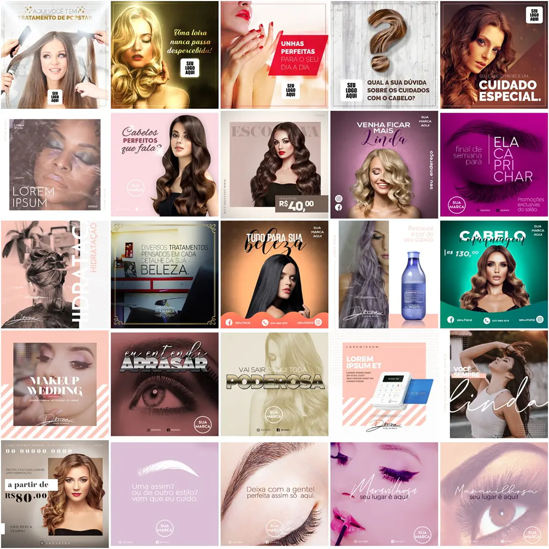 220 Artes Mídias Sociais Salão de Beleza Editáveis Photoshop + Png 3