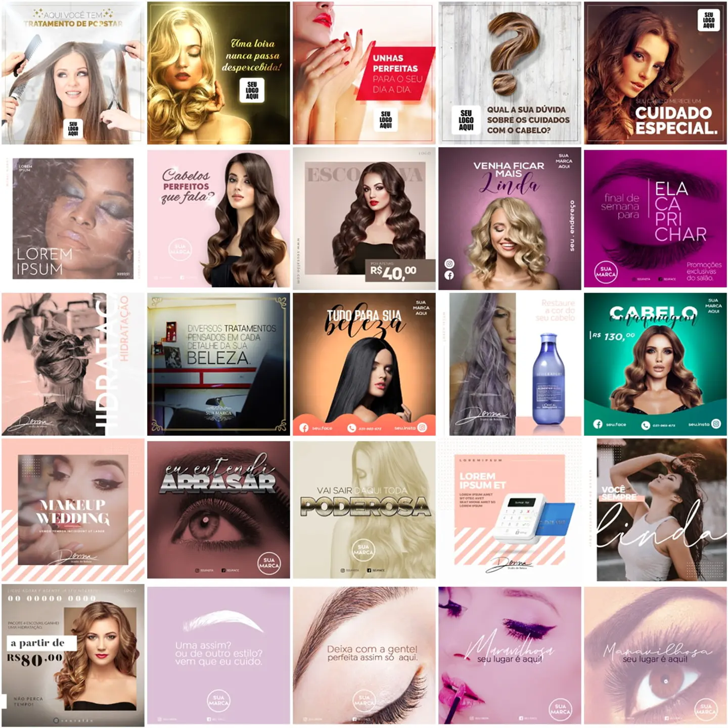 220 Artes Mídias Sociais Salão de Beleza Editáveis Photoshop + Png 3