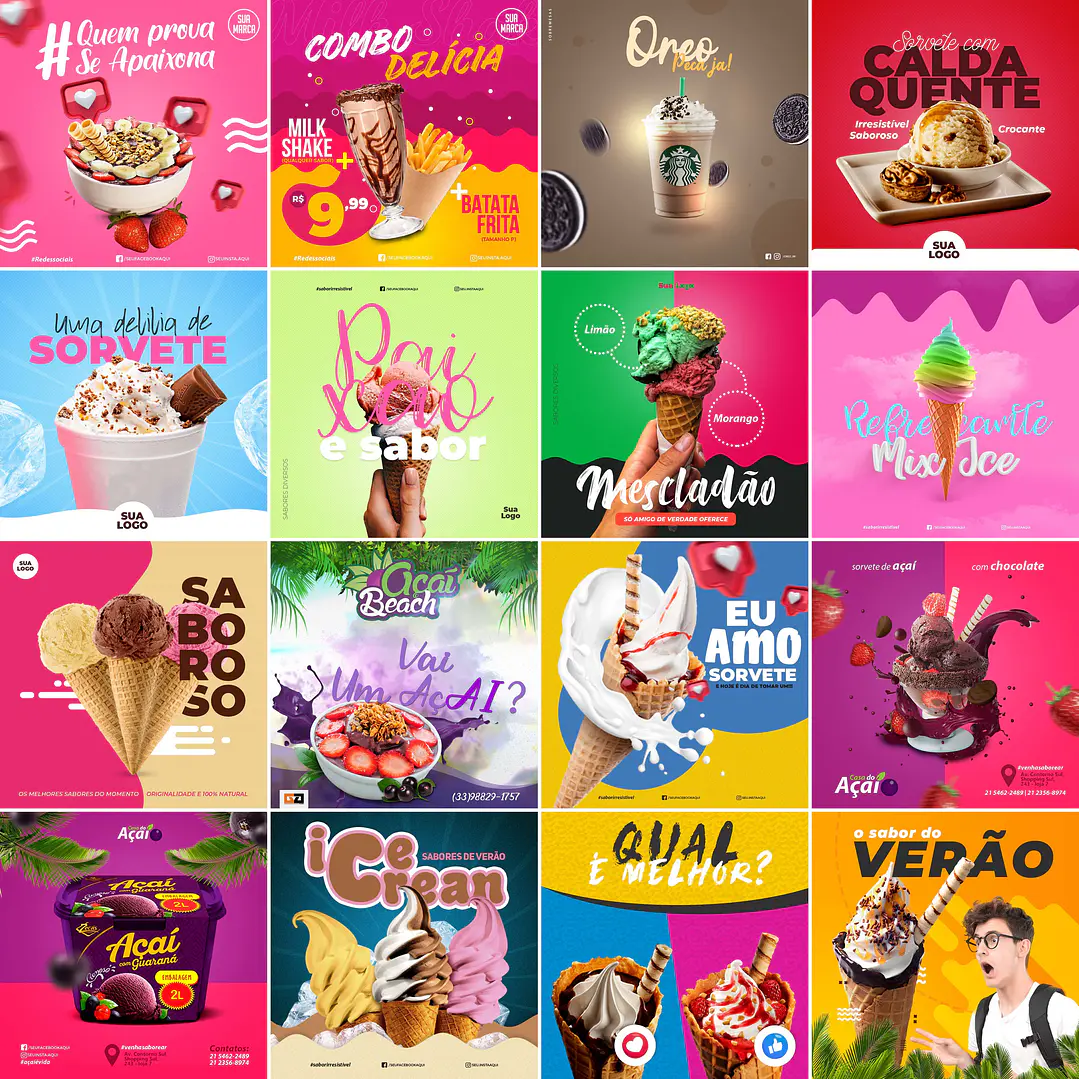30 Artes Mídias Sociais Sorveteria Sorvete Editáveis Photoshop + Png 1