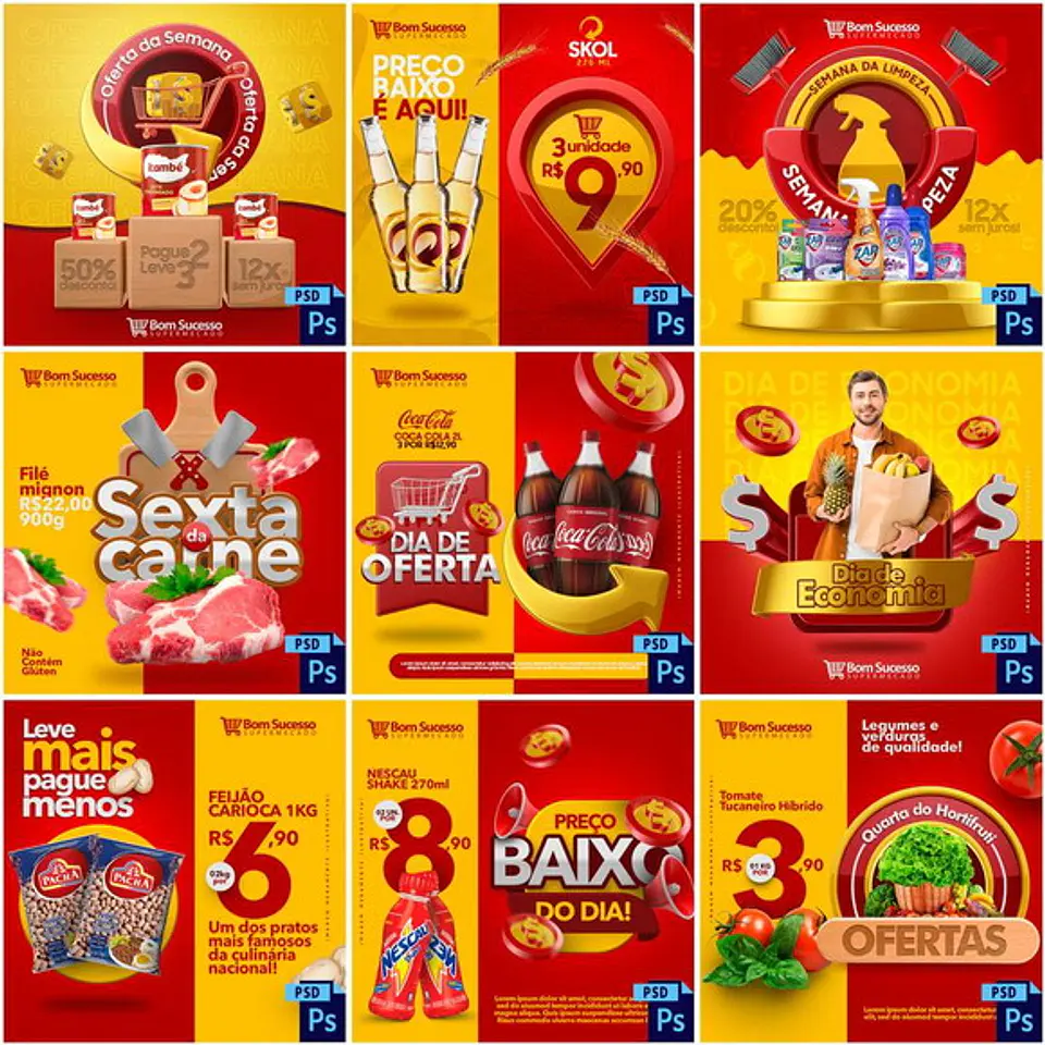 55 Artes Mídias Sociais Supermercados Editáveis Photoshop + Png 1