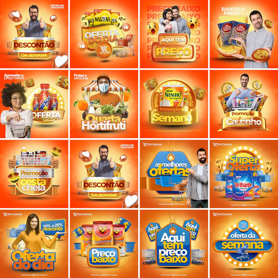 250 Artes Mídias Sociais Supermercados Editáveis Photoshop + Png 1