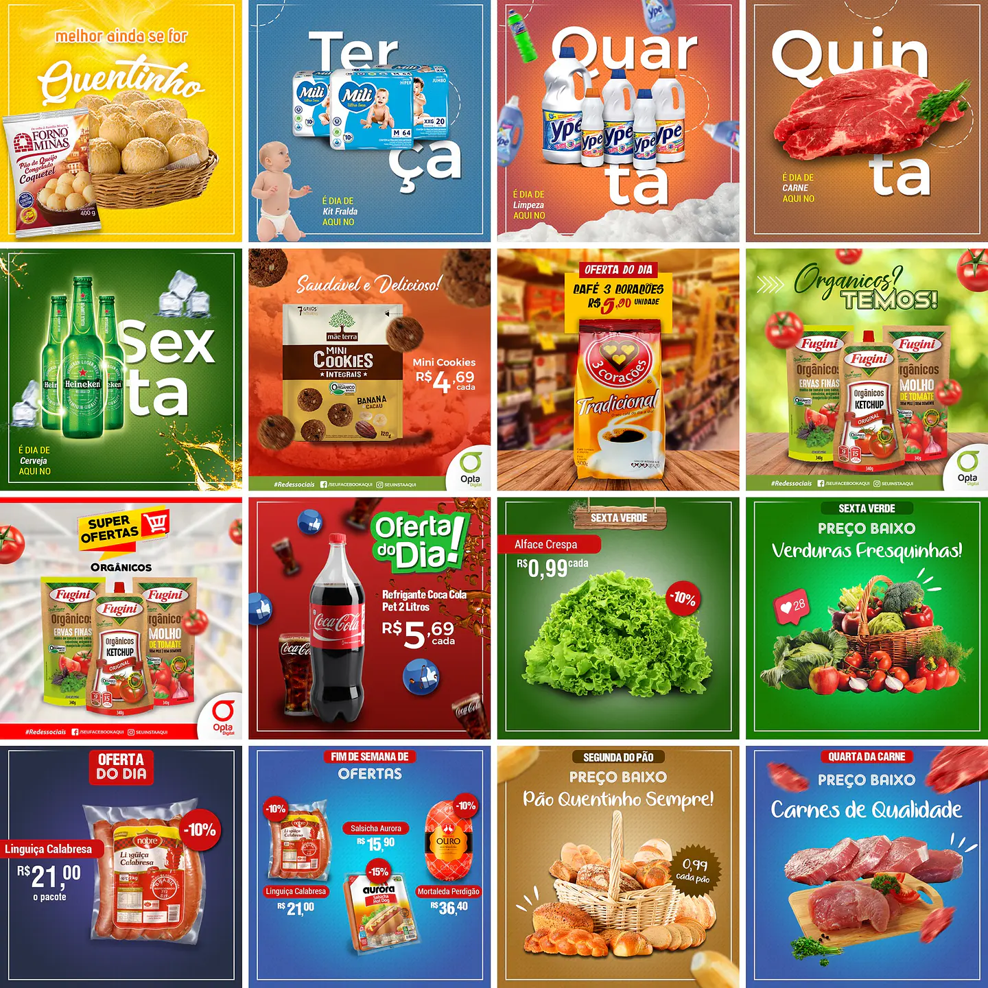 250 Artes Mídias Sociais Supermercados Editáveis Photoshop + Png 3