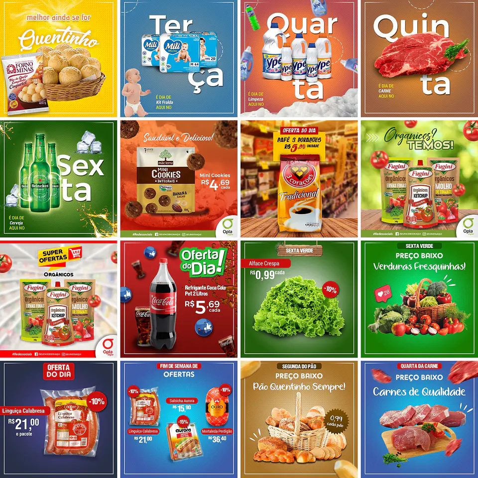 250 Artes Mídias Sociais Supermercados Editáveis Photoshop + Png 3