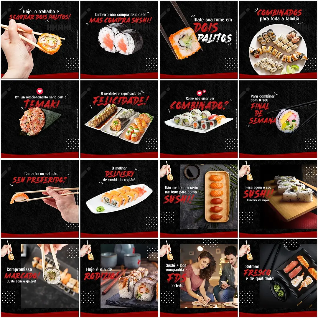 50 Artes Mídias Sociais Sushi Editáveis Photoshop + Png 1