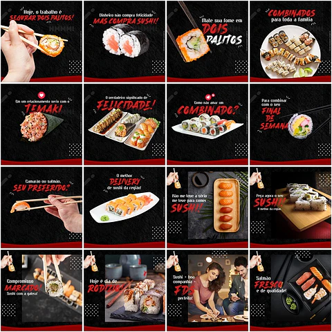 50 Artes Mídias Sociais Sushi Editáveis Photoshop + Png