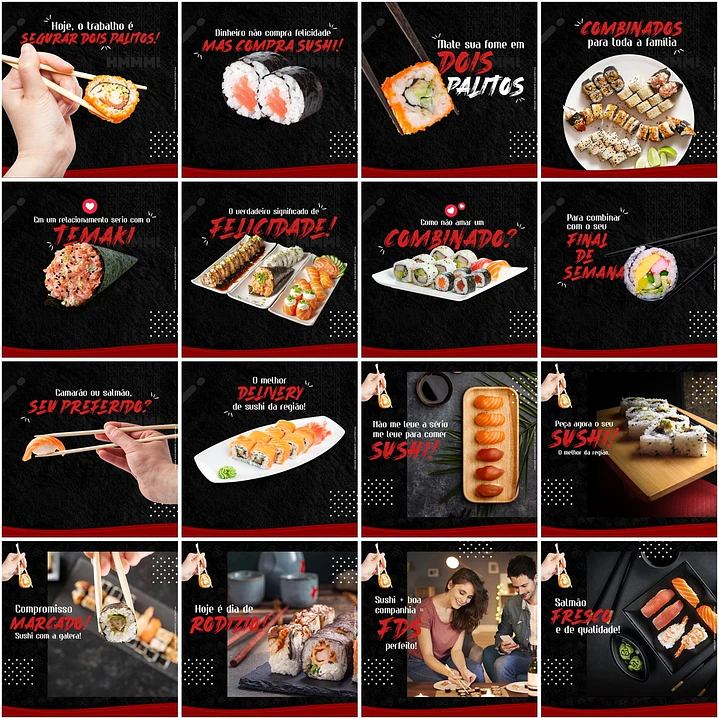 50 Artes Mídias Sociais Sushi Editáveis Photoshop + Png 1