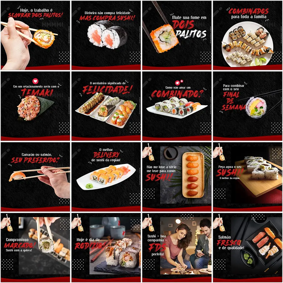 50 Artes Mídias Sociais Sushi Editáveis Photoshop + Png 1