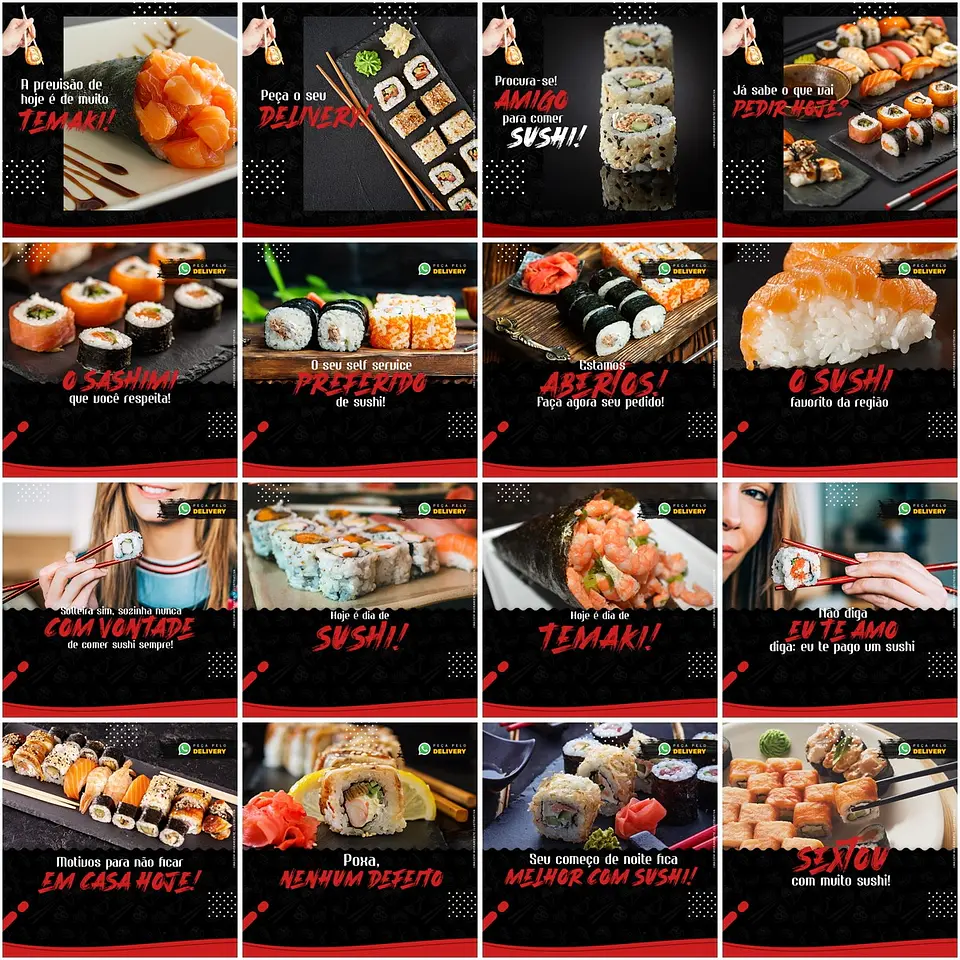 50 Artes Mídias Sociais Sushi Editáveis Photoshop + Png 2