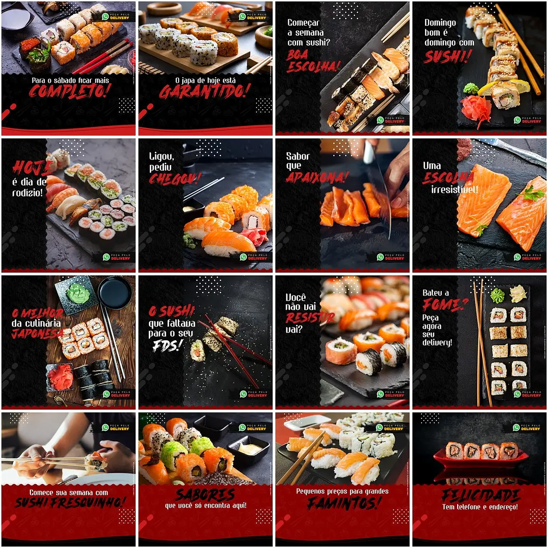 50 Artes Mídias Sociais Sushi Editáveis Photoshop + Png 3