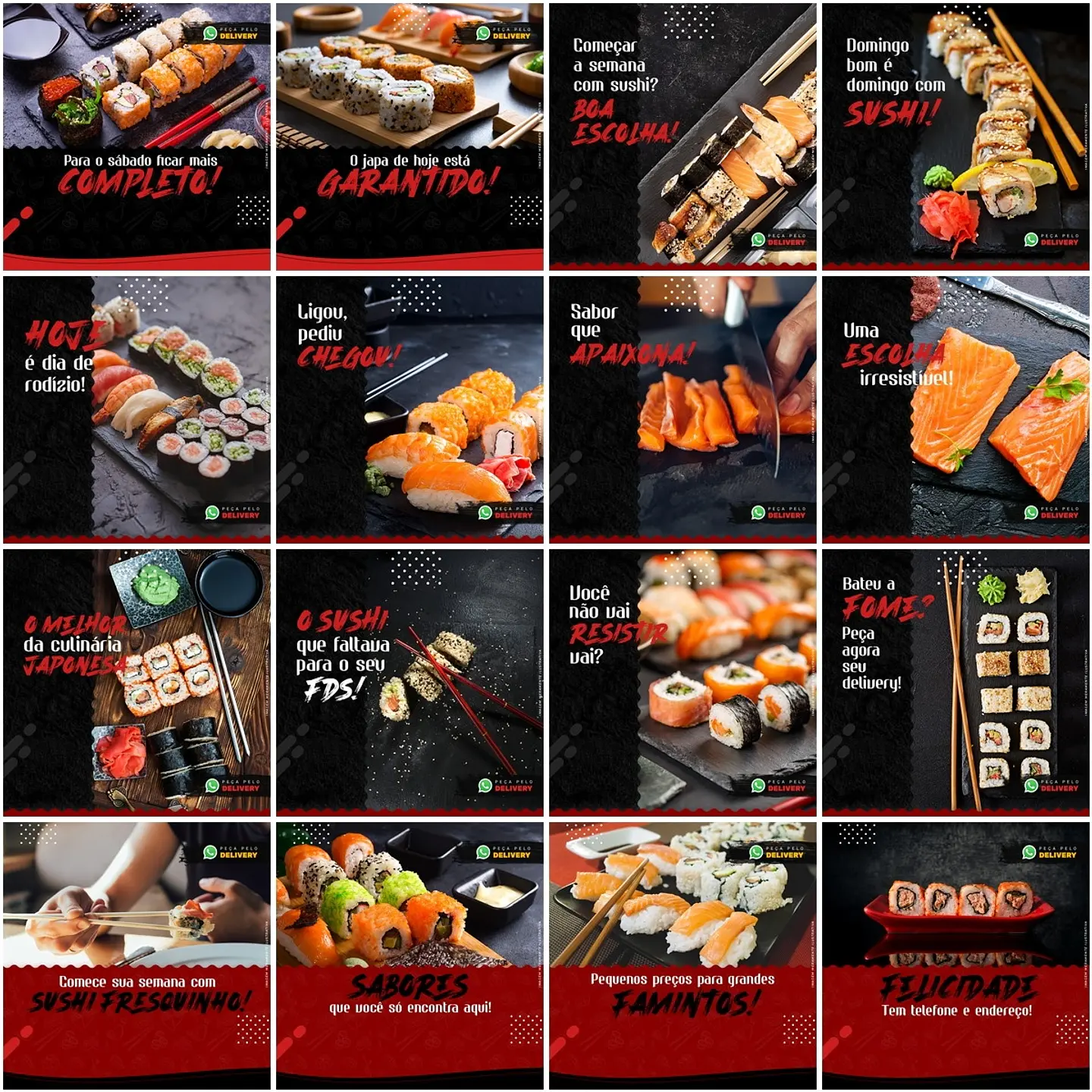50 Artes Mídias Sociais Sushi Editáveis Photoshop + Png 3
