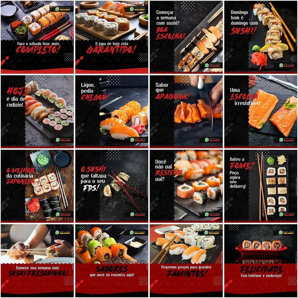 50 Artes Mídias Sociais Sushi Editáveis Photoshop + Png 3