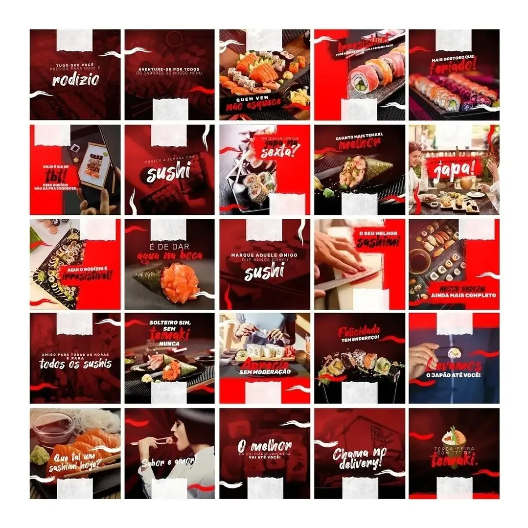130 Artes Mídias Sociais Sushi Editáveis Photoshop + Png 1