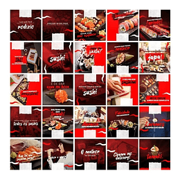 130 Artes Mídias Sociais Sushi Editáveis Photoshop + Png