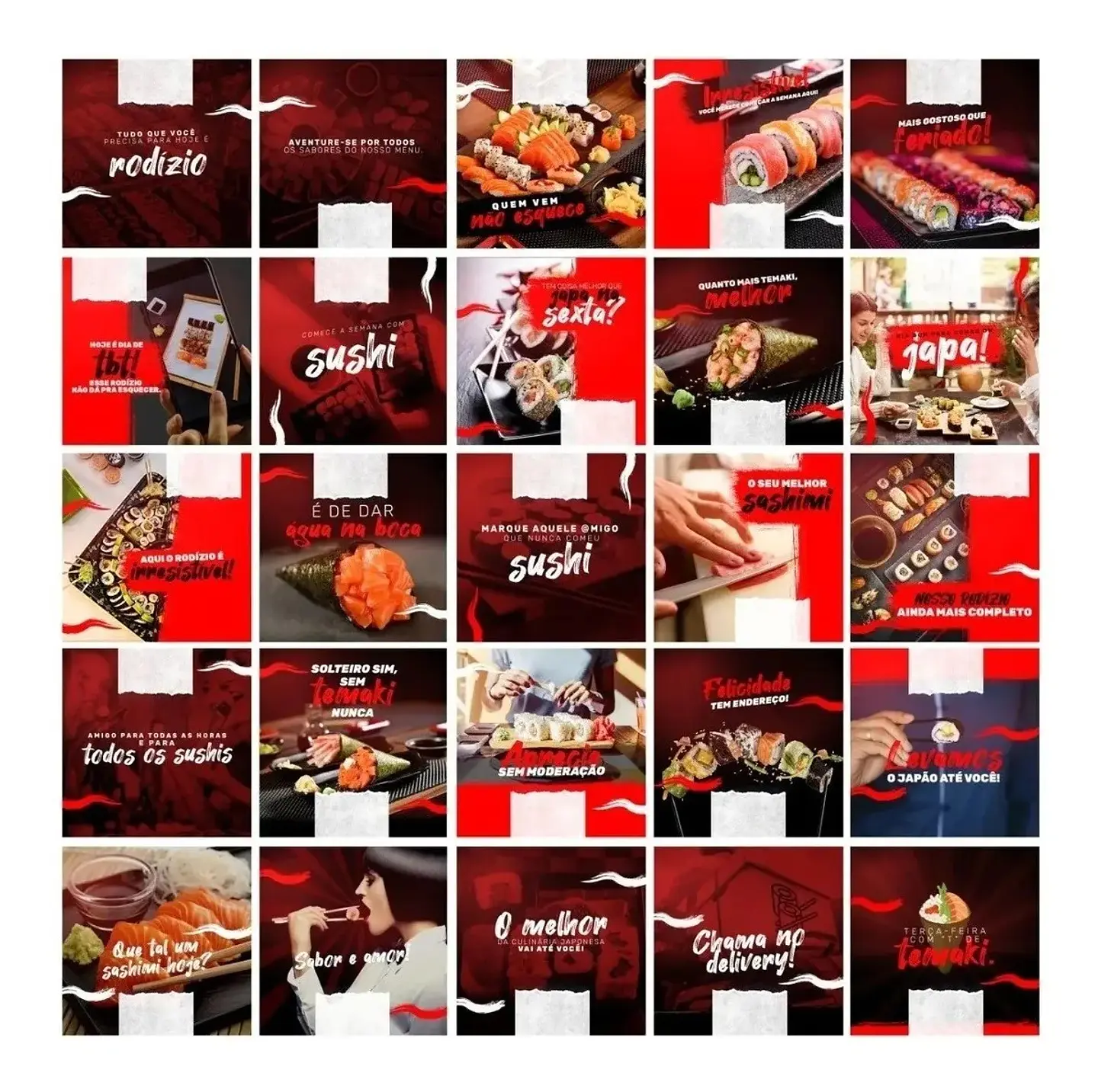 130 Artes Mídias Sociais Sushi Editáveis Photoshop + Png 1