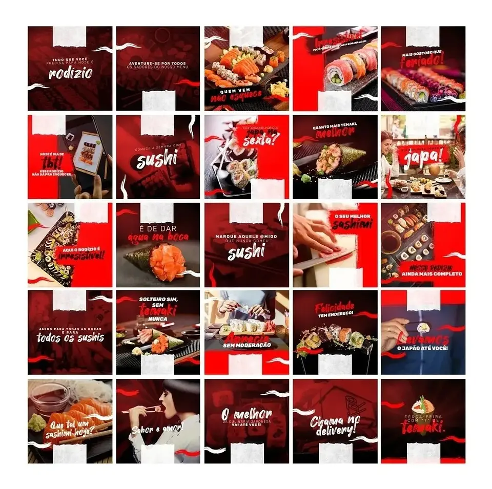 130 Artes Mídias Sociais Sushi Editáveis Photoshop + Png 1
