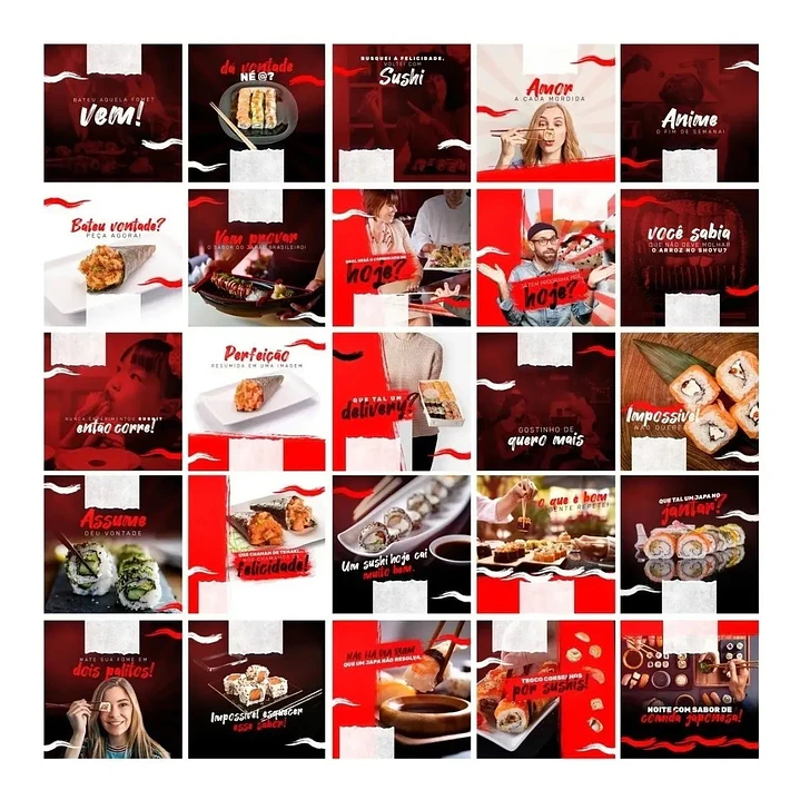 130 Artes Mídias Sociais Sushi Editáveis Photoshop + Png 3