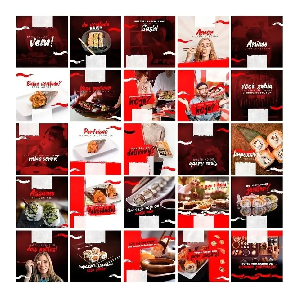 130 Artes Mídias Sociais Sushi Editáveis Photoshop + Png 3