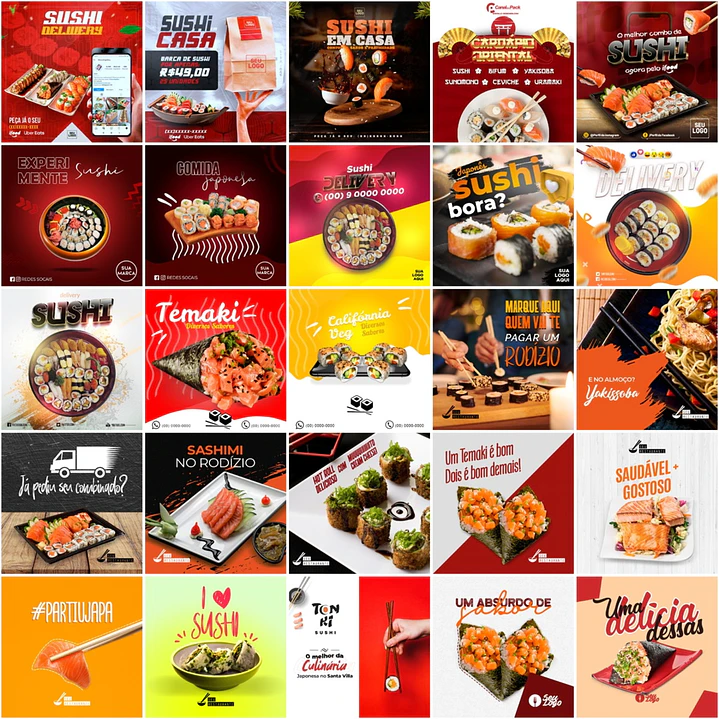 240 Artes Mídias Sociais Sushi Editáveis Photoshop + Png 1