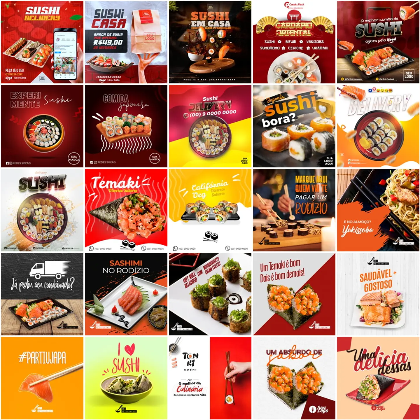 240 Artes Mídias Sociais Sushi Editáveis Photoshop + Png 1