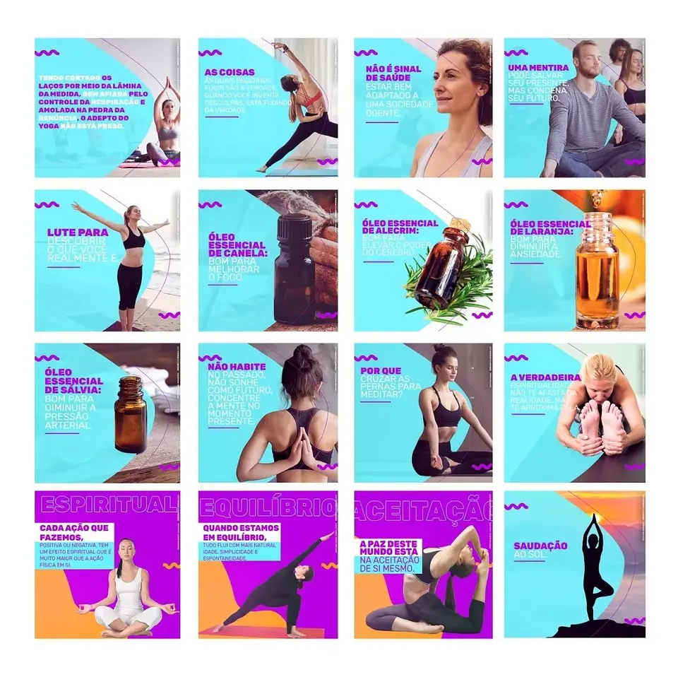 130 Artes Mídias Sociais Yoga Editáveis Photoshop + Png 3