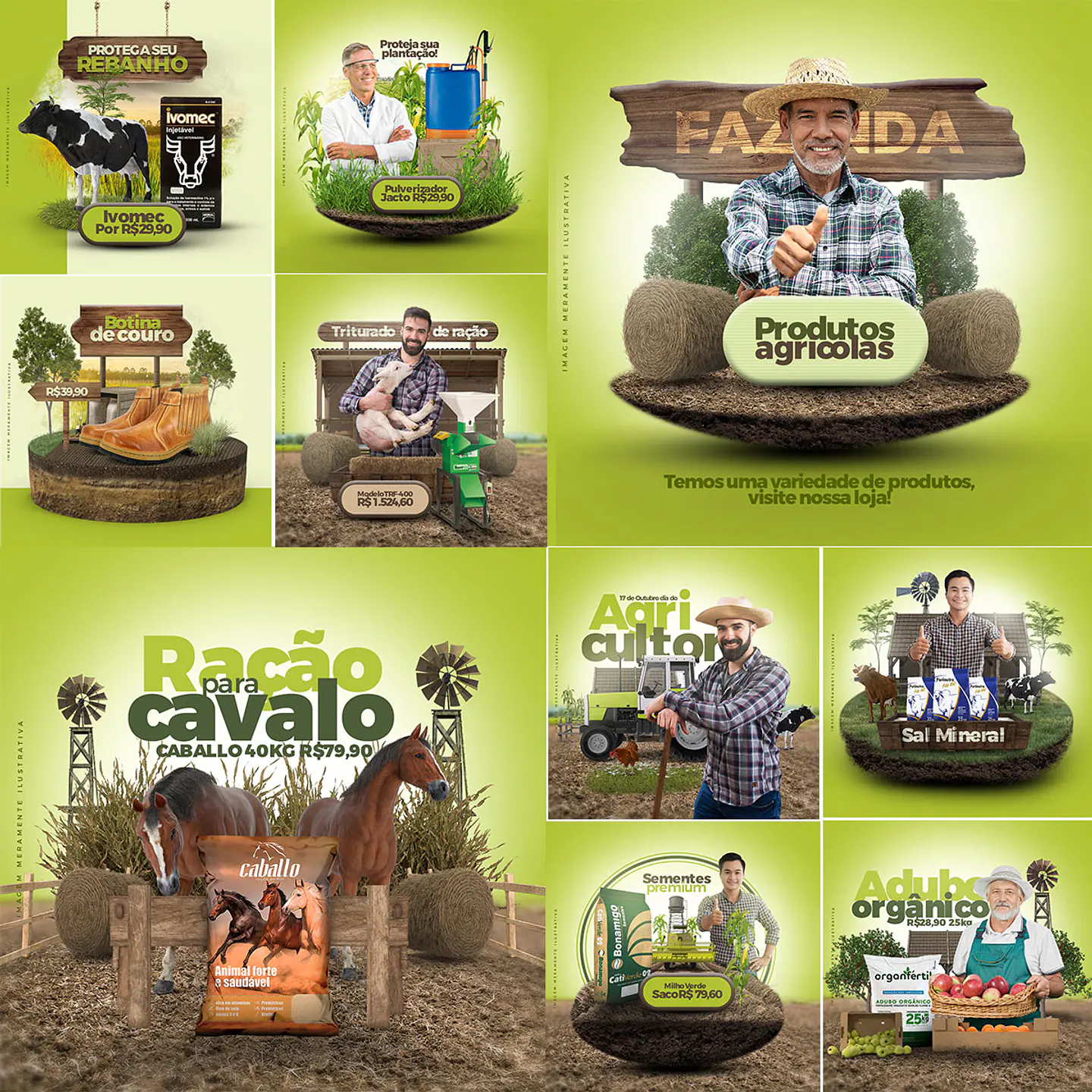 10 Artes Mídias Sociais Agro Agropecuaria Editáveis Photoshop + Png 1