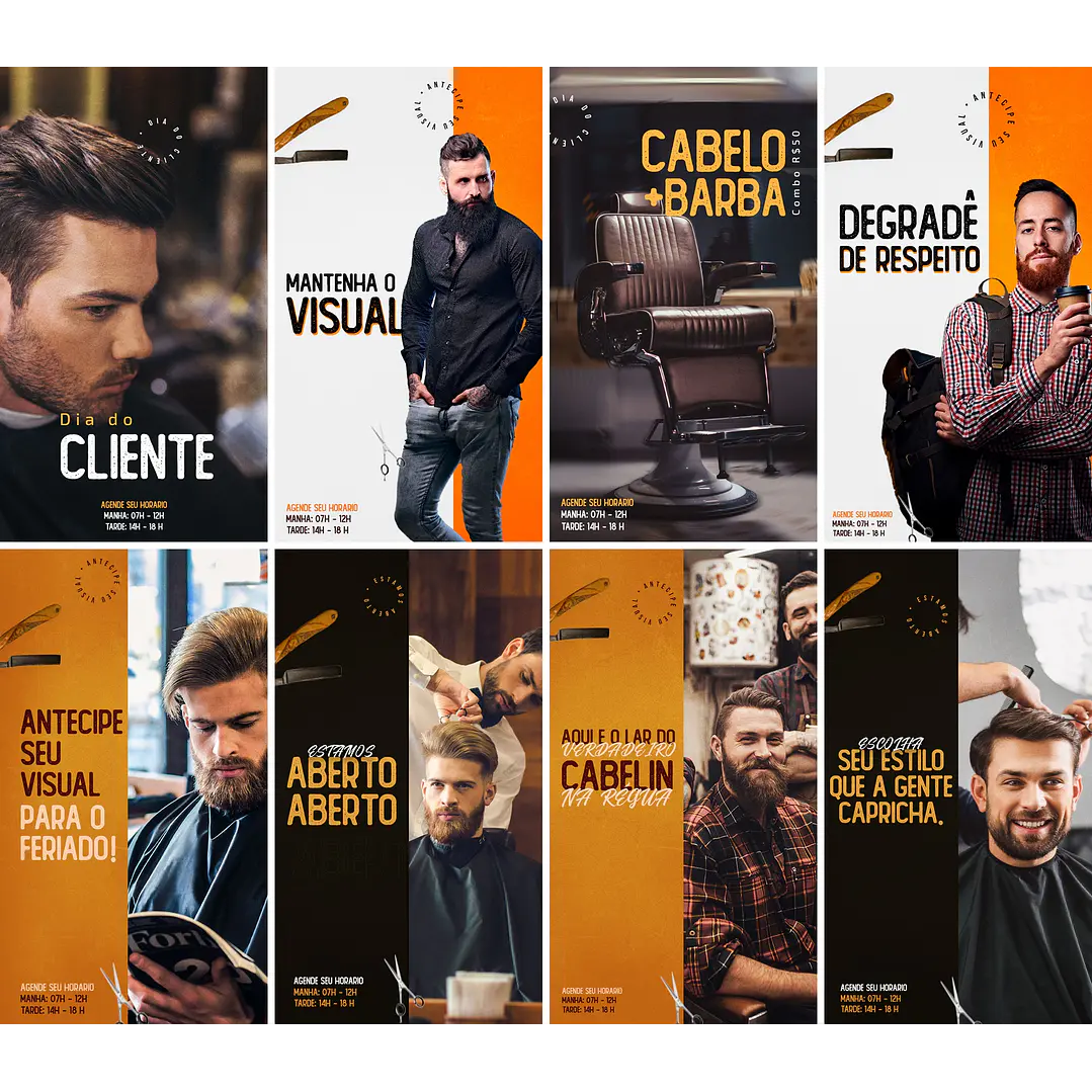 20 Artes Mídias Sociais Cabeleireiro Barbearia Salão Corte Cabelo Editáveis Photoshop + Png 2