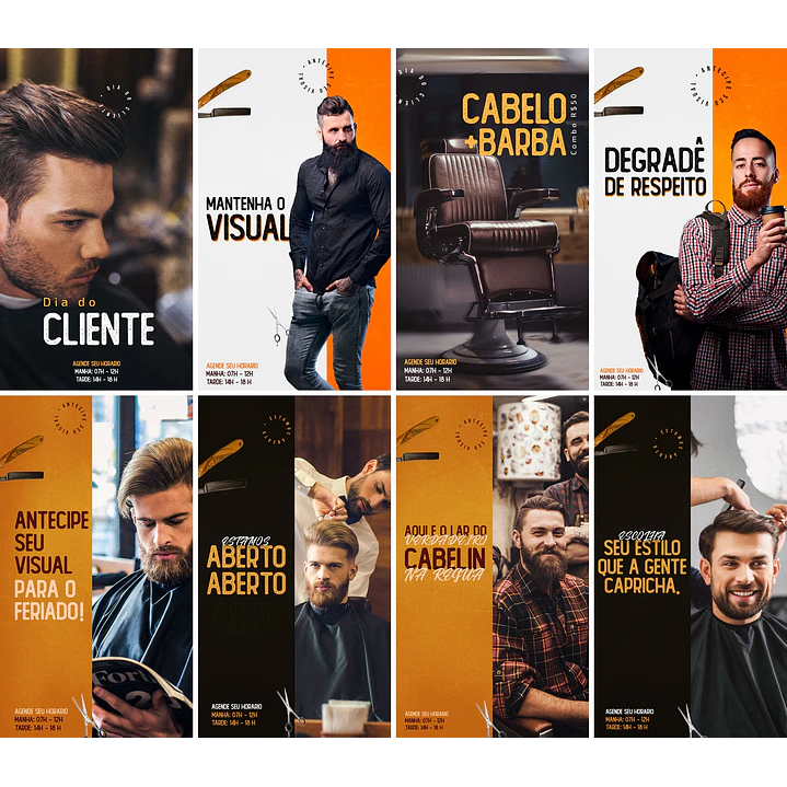 20 Artes Mídias Sociais Cabeleireiro Barbearia Salão Corte Cabelo Editáveis Photoshop + Png 2
