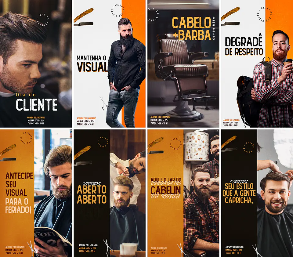 20 Artes Mídias Sociais Cabeleireiro Barbearia Salão Corte Cabelo Editáveis Photoshop + Png 2