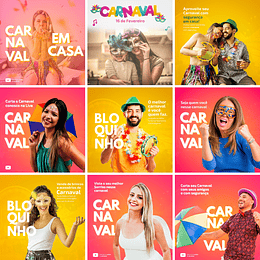 20 Artes Mídias Sociais Festa Carnaval Folia Editáveis Photoshop + Png
